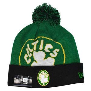 Boston Celtics NBA New Era Woven Biggie Pom Beanie Knit Hat-Cyberteez