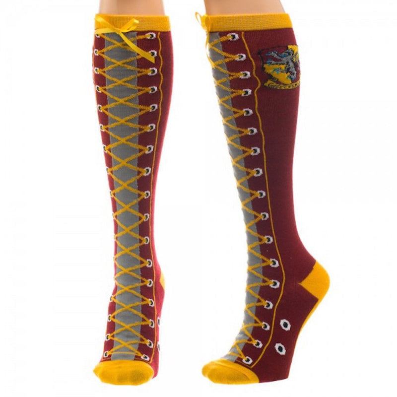 Harry Potter Gryffindor Faux Lace Up Knee High Socks-Cyberteez