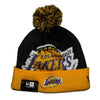 Los Angeles Lakers NBA New Era Woven Biggie Pom Beanie Knit Hat-Cyberteez