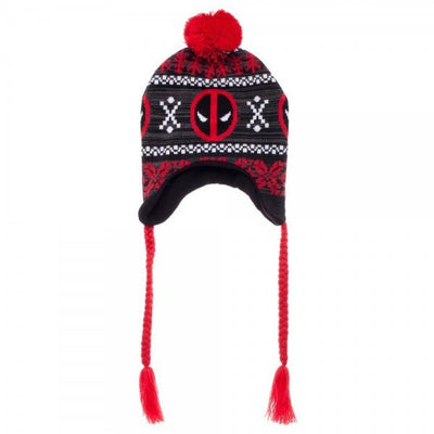 Deadpool Fairisle Logo Laplander Marvel Beanie Knit Hat Cap