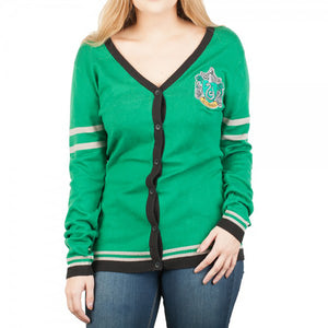 Harry Potter Slytherin Crest Women's Cardigan V-Neck Sweater-Cyberteez
