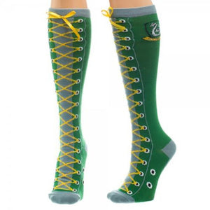 Harry Potter Slytherin Faux Boot Lace Up Knee High Socks-Cyberteez