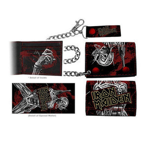 Iron Maiden Somewhere Back In Time Tri-Fold Leather Chain Wallet-Cyberteez