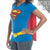 Supergirl Glitter Logo Superman Women's V-Neck Costume With Red Cape T-Shirt