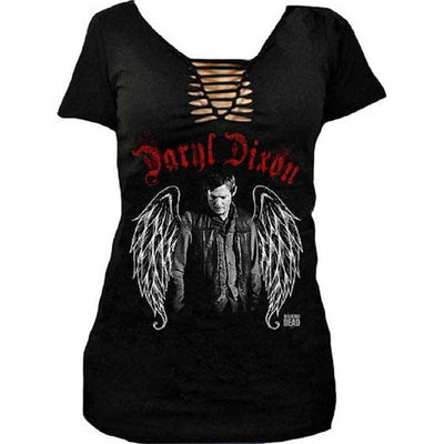 Walking Dead Daryl Dixon Wings Women's Braided V-Neck T-Shirt